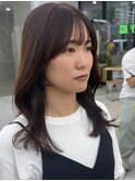 ◎小顔前髪顔まわりオレンジブラウンくびれロングミディアム