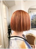 ブリーチ2回以上オレンジカラー切りっぱなしファッションボブ