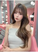 韓国ヘア/くびれヘア/前髪あり/顔まわりカット/グレージュ