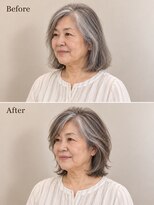 aptas 青山/表参道 白髪染め/白髪ぼかしハイライト/ボリュームアップエクステ&nbsp;60代の大人ミディアム｜表参道・青山