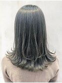 オリーブグレージュ_エアリーミディショートパーマ_ba313942