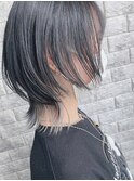 ミニウルフ/くすみブルー/流れるレイヤー/インナーハイライト