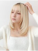 ミディアムレイヤー美髪質改善ハイトーン艶髪似合わせカット