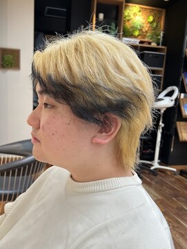 ルーム(Room) メンズウルフ/センターパート/エンドカラーブラック/ブロンド