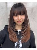 美髪カールシアーカラーピンクブラウンエアリーロングセミディ