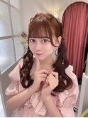編みこみツインテールヘアアレンジアイドル前髪ベージュカラー