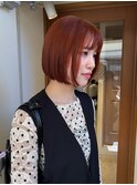 小川/ブリーチなしwカラーピンクオレンジボブ顔まわり似合わせ
