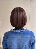 ぷつっとボブ◯内巻きボブ◯ベージュ◯オレンジベージュ◯ツヤ感