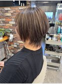 『京都 ルーナ』ショートウルフ 白髪ぼかしハイライト 40代50代