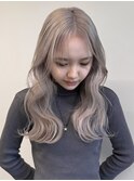 ハイトーンカラー顔周りレイヤーブロンドペールピンクシルバー