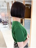 "久保田"レッドブラウン切りっぱなしボブ夏カラーブリーチなし