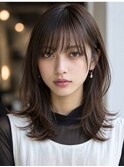 顔周りカットダークブラウンレイヤーセミロング