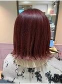 切りっぱなしボブダブルカラーケアブリーチチェリーレッドピンク
