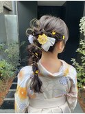 袴ヘアアレンジ　袴ヘアメイク　編み下ろし