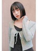 ブルーブラック韓国黒髪ボブ小顔ヘアワンレン