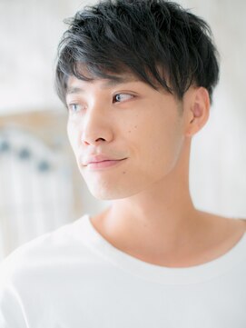 メンズヘア ビーセカンド 草加店(MENS HAIR B-2) 斜めバング暗髪ノーセットダークアッシュ爽やかメンズカットa1