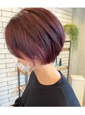ワインレッド×インナーカラー ハニボブ 丸みシルエット