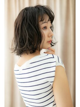 カバーヘア イヴ 戸頭店(COVER HAIR EVE) ベビーバングくせ毛風カール黒髪ボブウルフZ戸頭20代30代40代