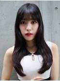 黒髪ロング/前髪あり/韓国風/顔周りレイヤー/髪質改善