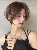 ホワイトグレージュ/ミニウルフ/デジタルパーマ/丸型