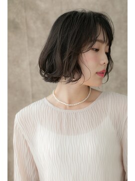 カバーヘア ブリス 志木南口駅前店(COVER HAIR bliss) アッシュブラックくせ毛風AラインボブパーマY志木20代30代40代