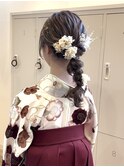 卒業式　編みおろし　金箔　ドライフラワー　ヘアセット　はかま