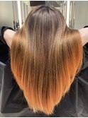 ロング ナチュラルストレート グラデーションカラー オレンジ