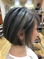 ヘアーフェロー HAIR fellow かわいい丸みくびれひし形ボブバレイヤージュアッシュグレージュ