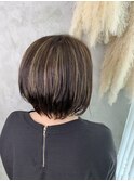 ■ハイライト　デジタルパーマ毛　前下がりボブ