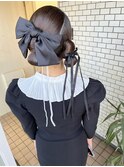 ツインヘア　ツインアレンジ　タイトシニヨン　タイトヘア　黒髪