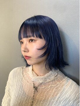 ペネロープ(Penelope) 切りっぱなしボブ　ネイビーブルーカラー　新宿penelope福田