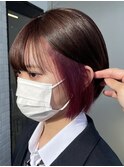ダブルカラーピンクベージュベージュカラーケアブリーチミニボブ