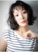 黒髪ウェットヘアくせ毛風小顔外ハネボブパーマu越谷30代40代