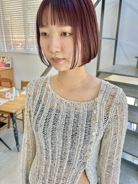 ヘアー アイス 御器所本店(HAIR ICI) アプリコットオレンジブリーチなしWカラー×愛されボブ