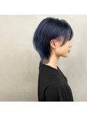 #ショートウルフ×ネイビー×インナーカラーバイオレット