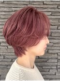 ピンクベージュダブルカラーブリーチカラーショートボブショート