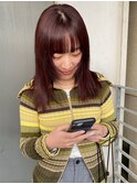 レイヤーカット ピンクブラウン ぱっつん前髪【天神/今泉】