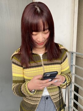 シーン(SCENE) レイヤーカット ピンクブラウン ぱっつん前髪【天神/今泉】