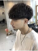 パーマ/サーフカール/スパイキーショート/ブルーブラック