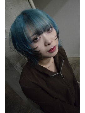 ロックス バイ マグ 松本(rocks BY MAG) 水色ショートレイヤーウルフ/綾波レイ風カラー◎小顔スタイル