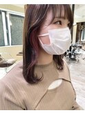 20代30代大人可愛い透明感ピンクイヤリングカラー大人ボブ