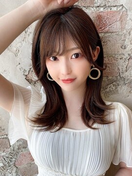 アフロート エル 大阪(AFLOAT L) 黒髪/グレーベージュ/レイヤーロング/前髪パーマ