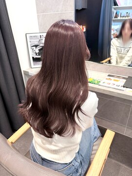 ピンクブラウン/ワンカラー/艶カラー/コテ巻き/オージュア