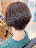 20代30代ミニボブココアブラウン丸みショート小顔透明感