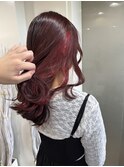 インナーカラー　ピンクレッド