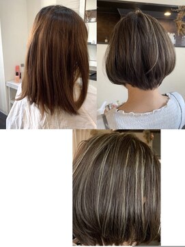 ミエンヌ(mienne) ハイライトで赤味を消しスモーキーなアッシュに