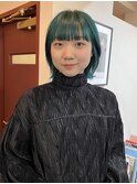 ボブウルフ　レイヤーボブ　ワイドバング　ターコイズグリーン