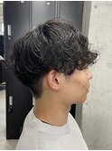 メンズ/アップバング/ツーブロックマッシュ/束間ショート波巻き