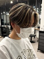 エルマーク 心斎橋(L-MARK)&nbsp;ハイライトツイストパーマアップバング短髪メッシュ