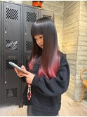 グラデーションカラーブリーチケアブリーチレッドカラーロング